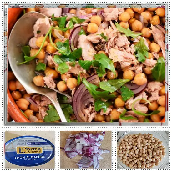 Ingrédients pour la salade de pois-chiche et thon