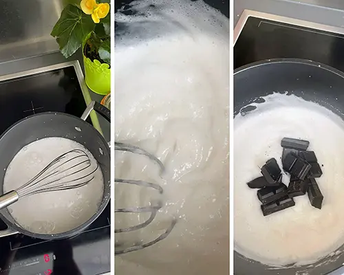 Faites fondre le  chocolat noir dans le mélange maïzena et lait d’amande