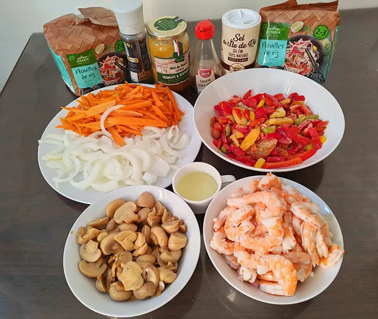 Nouilles de riz aux crevettes.