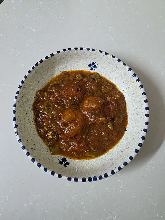 Chakchouka aux crevettes, tomates et piments