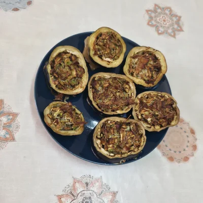Rondelles d’aubergine farcies au jambon et fromage à l’Airfryer