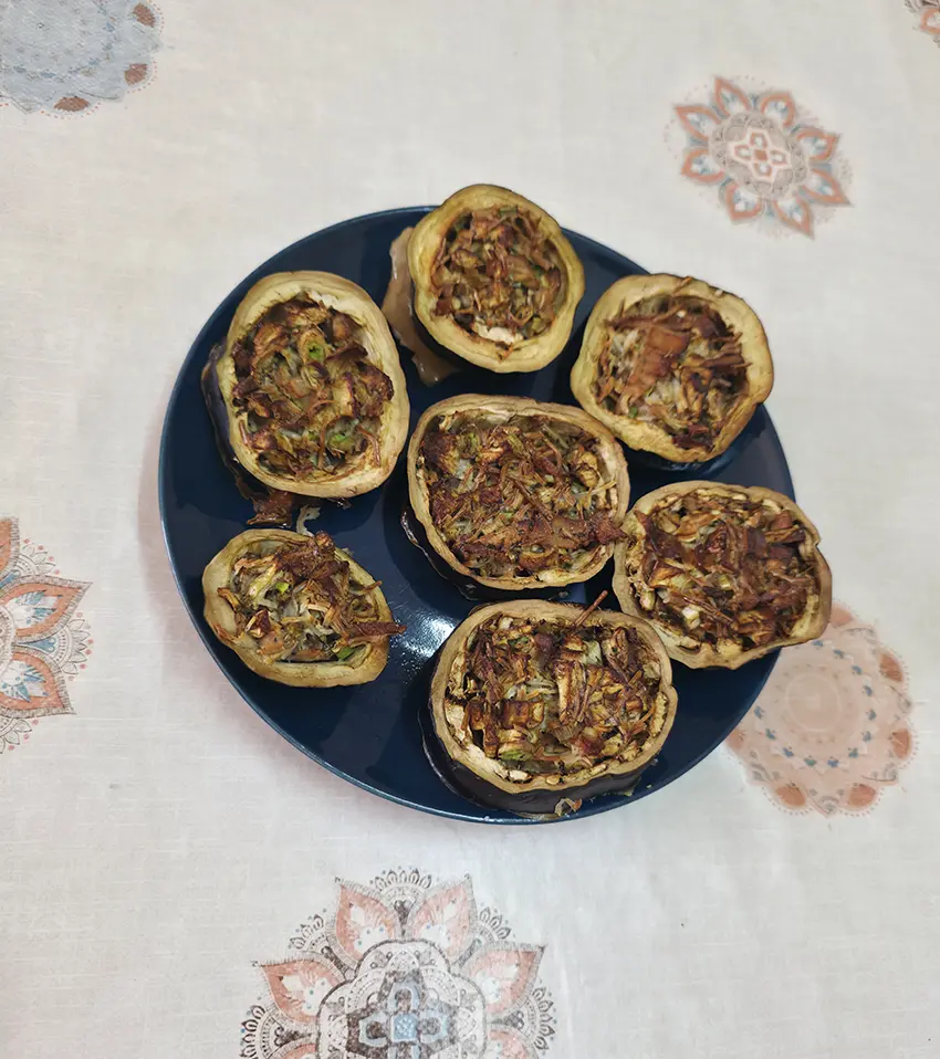 Rondelles d’aubergine farcies au jambon et fromage à l’Airfryer